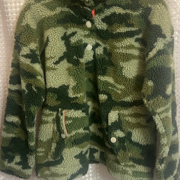 J CREW Sherpa Camo Jacket Sz S Vintage Fleece Snap Collar Pullover Cabincore - Picture 4 of 9